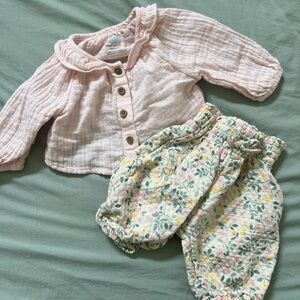 Cloud Island Pink Gauze Newborn Top and Floral Pants Set